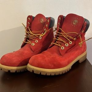 Mens red timberland boots sz 10.5